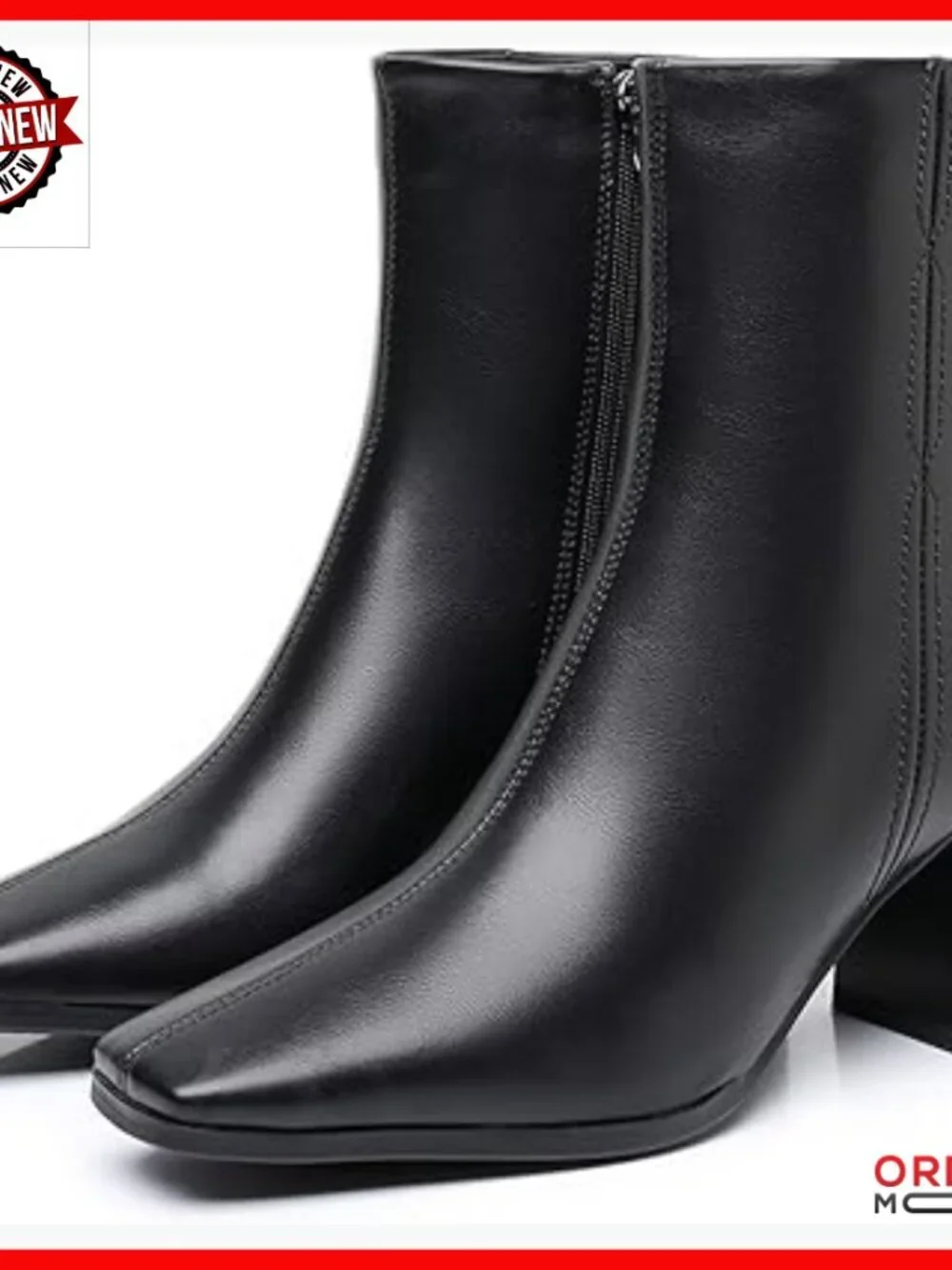 Square Toe Ankle Boots Chunky Block Heel Low Heel Booties Side Zipper